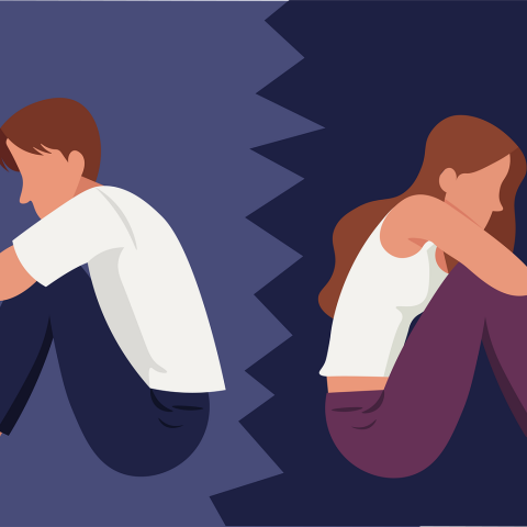 Εικονογράφηση άνδρα και γυναίκας που κάθονται πλάτη με πλάτη