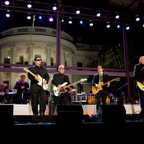 Το συγκρότημα Los Lobos κατά τη διάρκεια συναυλίας