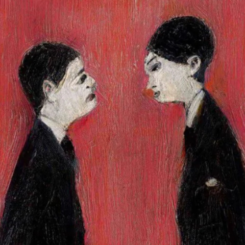 Εικονογραφήση: L. S. Lowry, «Two Men Talking» (1964, λεπτομέρεια)