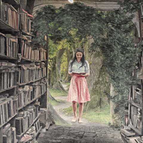 Εικονογράφηση με μια κοπέλα που διαβάζει βιβλίο