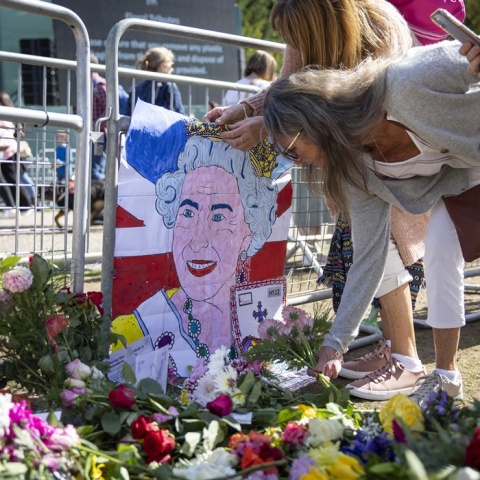 Ζωγραφιά με τη βασίλισσα Ελισάβετ ανάμεσα σε λουλούδια