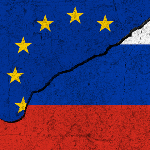 Σημαίες Ευρωπαική Ένωσης και Ρωσίας