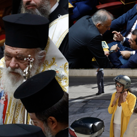 Αγιασμός στη Βουλή με πηγαδάκια, Νόνη Δούνια σε μηχανή και Ιερώνυμο με βασιλικό