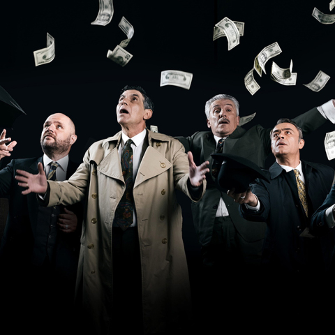 Ο θίασος της παράστασης «Οικόπεδα με θέα». 