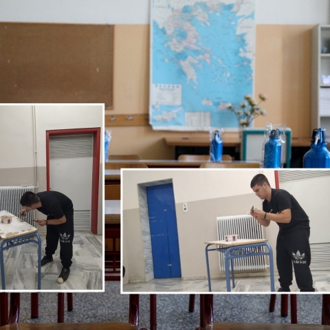 Λάρισα: Μαθητής του 1ου ΕΠΑΛ Τυρνάβου επισκευάζει τα θρανία του σχολείου στα διαλείμματα - Η ανάρτηση του καθηγητή του έγινε viral.