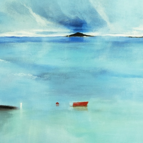 Χρήστος Κεχαγιόγλου, το έργο του "Στην άκρη του οικείου - Κόκκινη βάρκα" από την έκθεση "Μες στο φως" στην γκαλερί Ζουμπουλάκη