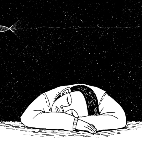 Σκίτσο με άνθρωπο που κοιμάται και ονειρεύεται