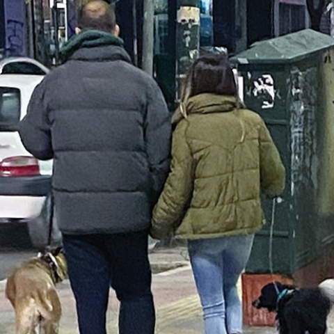 Ζευγάρι που έχει βγάλει βόλτα τα σκυλιά