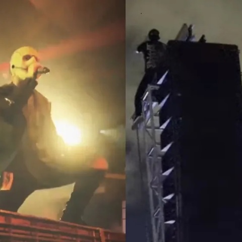 Διακοπή σε συναυλία των Slipknot - Θαυμαστής σκαρφάλωσε στην κορυφή τεράστιου ηχείου
