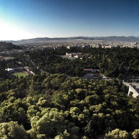 Αεροφωτογραφία από τον λόφο του Αρδηττου και το Καλλιμάρμαρο Στάδιο.  