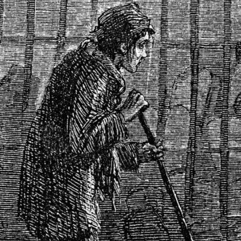 Εικ.: Phiz (Hablot K. Browne), Τζο ο οδοκαθαριστής, εικονογράφηση για τον «Ζοφερό Οίκο» του Ντίκενς (1853)