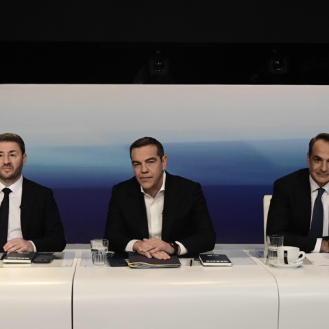Νίκος Ανδρουλάκης, Αλέξης Τσίπρας και Κυριάκος Μητσοτάκης στο debate των πολιτικών αρχηγών