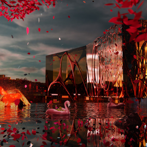 Έργο της φοιτήτριας της ΑΣΚΤ Τριανταφυλλιάς Ντουρούπη στην υπαίθρια εγκατάσταση "Space between" στην περίφραξη του πρώην Hilton Athens