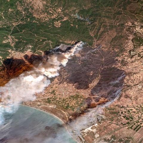 Οι καπνοί από το πύρινο μέτωπο στην Αλεξανδρούπολη έτσι όπως καταγράφηκαν από δορυφόρο