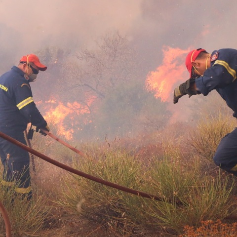 Πυροσβέστες στο σημείο όπου έχει ξεσπάσει φωτιά έχουν δώσει μάχη για την κατάσβεση