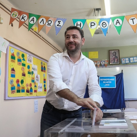 Ο Νίκος Ανδρουλάκης στις κάλπες των Αυτοδιοικητικών Εκλογών 2023