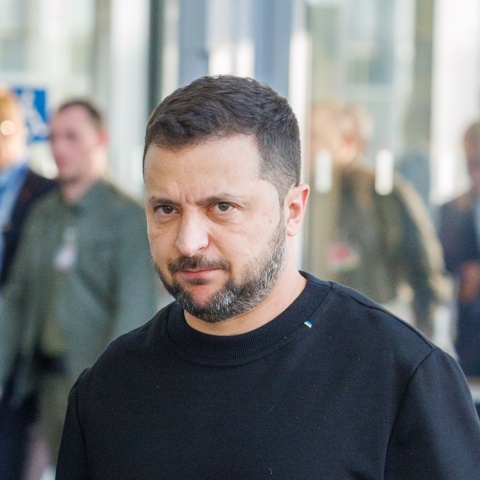 Ο Ουκρανός πρόεδρος, Βολοντίμιρ Ζελένσκι, στη Σύνοδο των υπουργών Άμυνας του ΝΑΤΟ