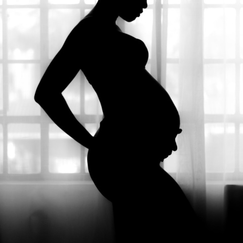 Σκιά εγκύου που κρατά τρυφερά τη φουσκωμένη της κοιλιά