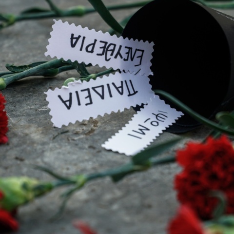 Λίγα γαρύφαλλα στον χώρο του Πολυτεχνείου 