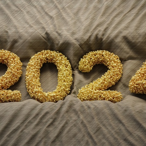 Η χρονολογία 2024 σχηματισμένοι από χρυσές χάντρες