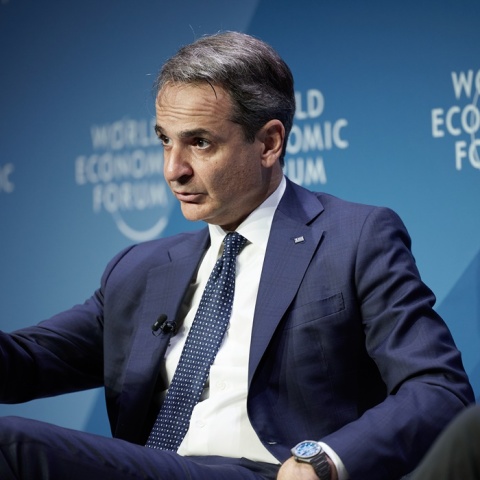 Ο Κυριάκος Μητσοτάκης κατά τη διάρκεια τοποθέτησής του στο Παγκόσμιο Οικονομικό Φόρουμ του Νταβός