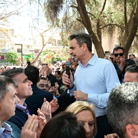 Ο Κυριάκος Μητσοτάκης στο Μοσχάτο