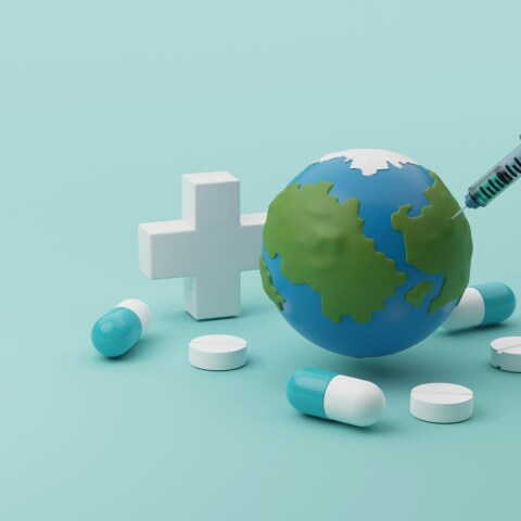 Ο πλανήτης γη με χάπια γύρω του και ενέσεις