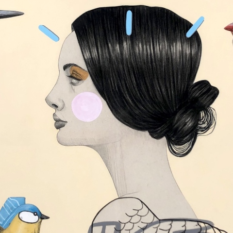 BIRDS, mixed media on cnavas, 114 x 146cm, 2022