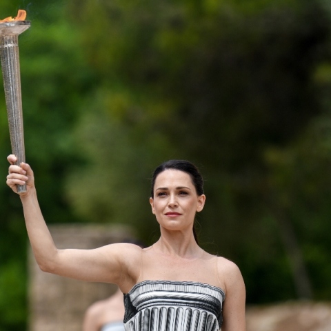 Στιγμιότυπο από την τελετή αφής της Ολυμπιακής Φλόγας στην Αρχαία Ολυμπία