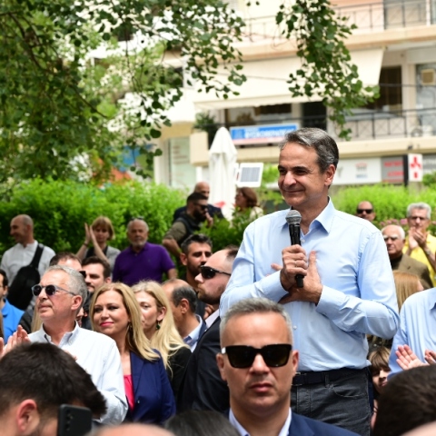 O πρωθυπουργός Κυριάκος Μητσοτάκης σε ομιλία του στα Βριλήσσια