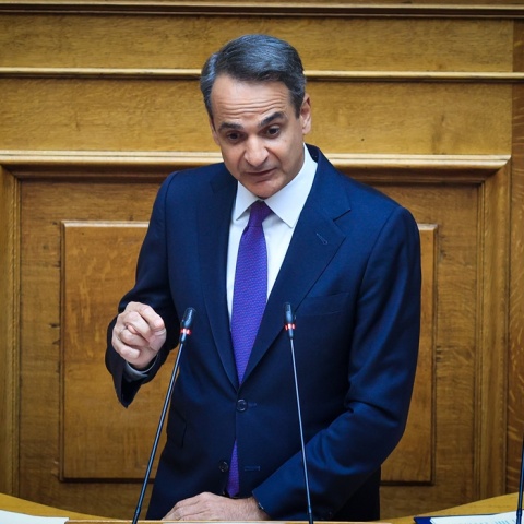 Ο Κυριάκος Μητσοτάκης στο βήμα της Βουλής