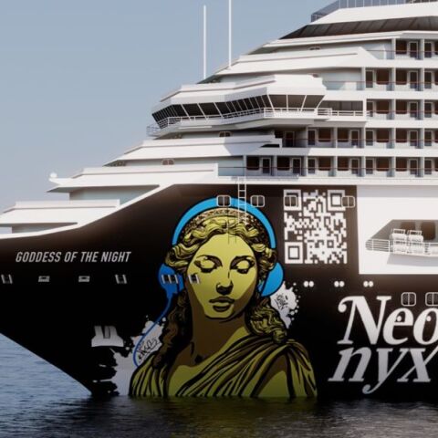 O Sake ζωγράφισε τη Θεά της Νύχτας στο κρουαζιερόπλοιο NEO NYX - Τα έργα του street artist Ιωάννη Καραμπέτσου ταξιδεύουν από τους δρόμους της Αθήνας στη θάλασσα