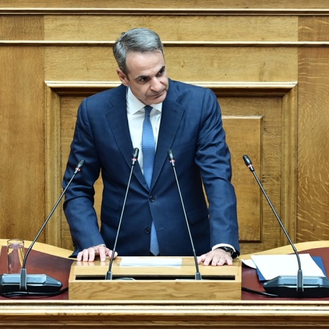 Ο Κυριάκος Μητσοτάκης στο βήμα της Βουλής