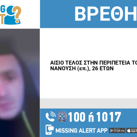 Αίσιο τέλος στην εξαφάνιση 26χρονου από τον Κολωνό