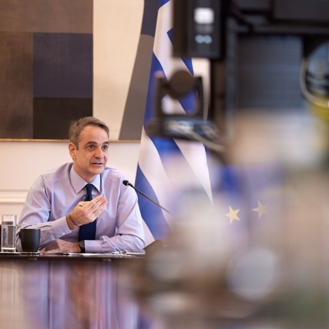 Ο Κυριάκος Μητσοτάκης σε τηλεδιάσκεψη του ΕΛΚ