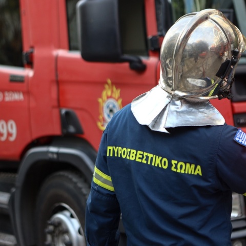 Πυροσβεστικό Όχημα και μπροστά του Πυροσβέστης