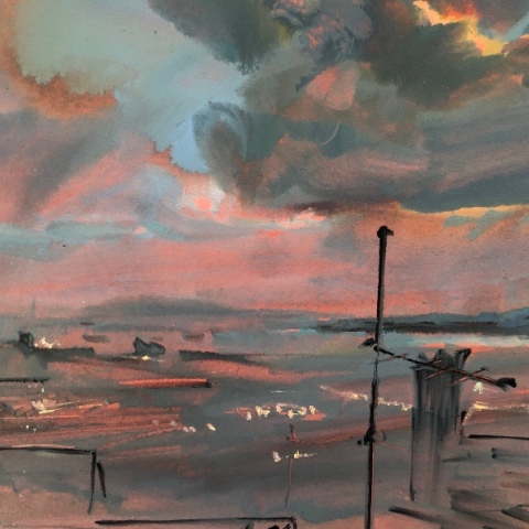 "Sparks up there", 40x51 cm, acrylics on paper 300gr, 2024