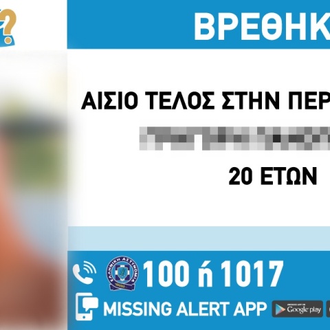 Αίσιο τέλος στην εξαφάνιση 20χρονου από τα Πατήσια