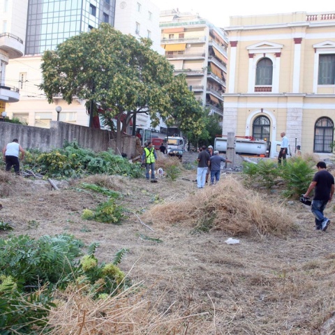 Χορτάρια σε οικόπεδο και συνεργείο καθαρισμού