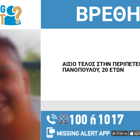 Αίσιο τέλος στην εξαφάνιση 20χρονου από τα Άνω Πατήσια