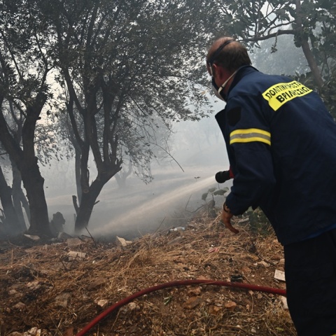 Πυροσβέστης επιχειρεί για την κατάσβεση φωτιάς 