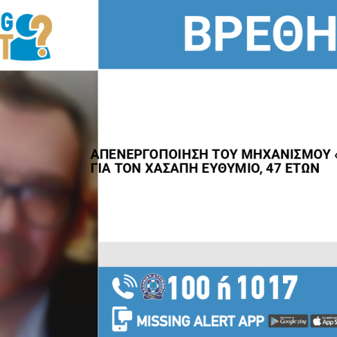 Θεσσαλονίκη: Απενεργοποίηση του Missing Alert για την εξαφάνιση 47χρονου