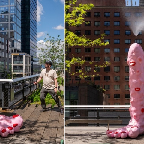 Ροζ γλυπτό-πόδι στη Νέα Υόρκη προκαλεί ανάμεικτα συναισθήματα με τη φαλλική του μορφή και τον καταρράκτη που ενεργοποιείται με πετάλι.