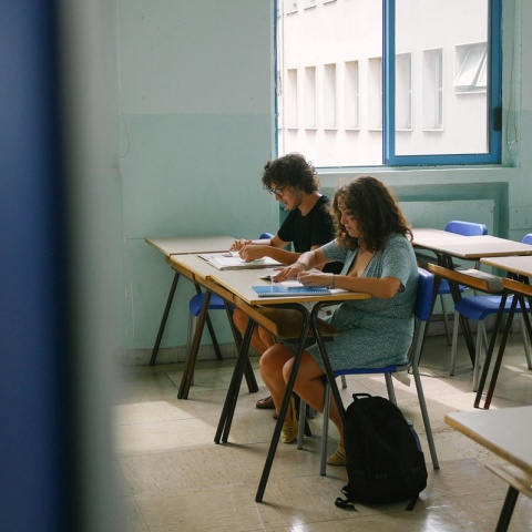 Δύο σπουδαστές στα θρανία τους