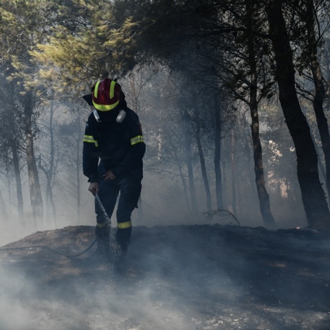 Πυροσβέστης επιχειρεί για την κατάσβεση φωτιάς