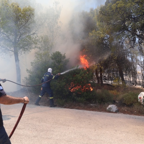 Πυροσβέστες κατά την επιχείρηση κατάσβεσης φωτιάς