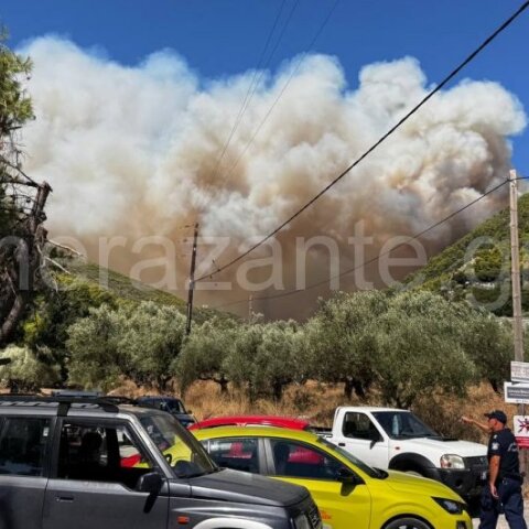 Δύσκολη η κατάσταση στη Ζάκυνθο: Η φωτιά έφτασε στις αυλές σπιτιών στον Αγαλά