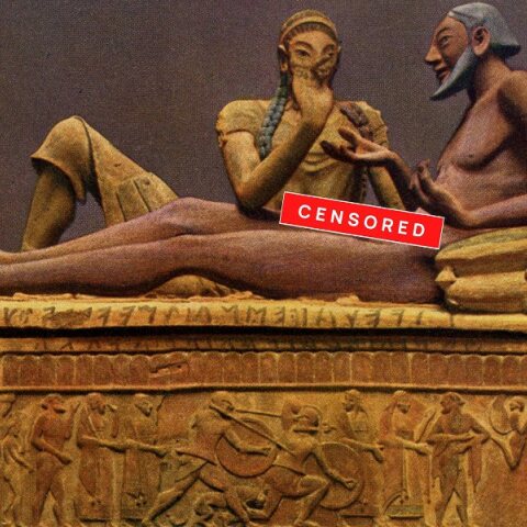 Ζευγάρι Ετρούσκων - ο άντρας γυμνός συζητάει με τη σύζυγό του 