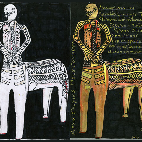 Απεικόνιση κενταυρομαχίας στην ασπίδα του Ηρακλή