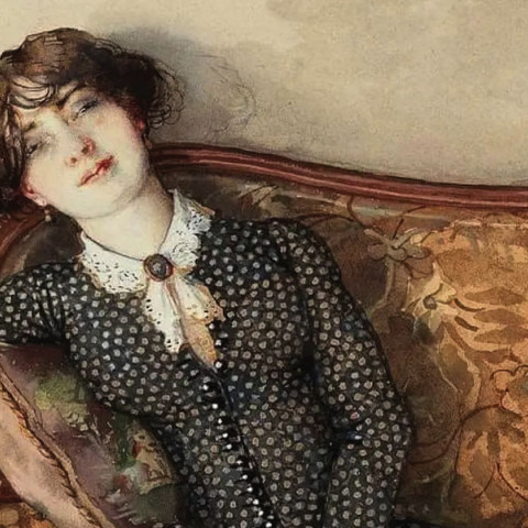 "Νεαρή που ονειροπολεί", υδατογραφία του Κονσταντίν Σομόφ, 1928